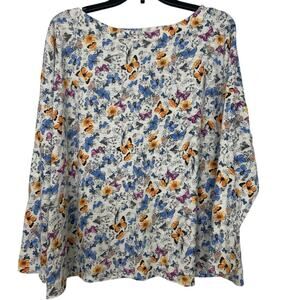 J Jill Delightful Butterflies 100% Cotton Boat Neck Long Sleeve Shirt XL
